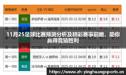 11月25足球比赛预测分析及精彩赛事前瞻，助你赢得竞猜胜利